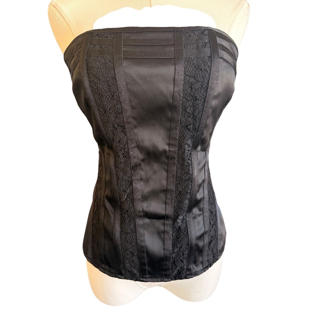 Cache Black Lace Ribbon Strapless Corset Bustier Top Size S